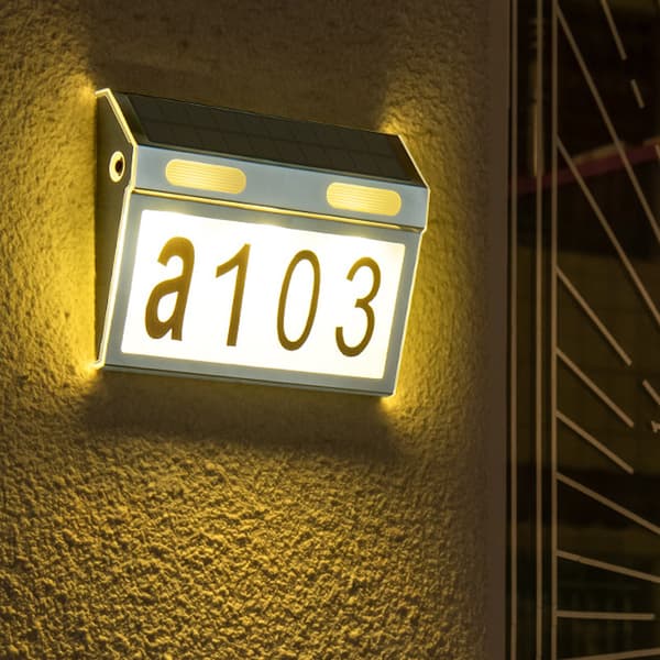 Solcellsdriven Adresskylt, 3-färgs Justerbar LED Husnummerbelysning, Vattentät