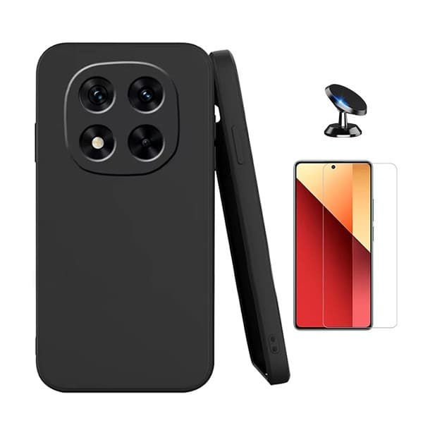 Magnetisk etui til Xiaomi Redmi Note 14 Pro, klart glas, flydende silikone, 9H, bilmontering