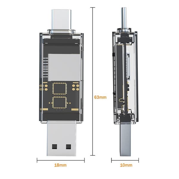 Typ-C USB Dubbel Kortläsare, SD TF Minneskortadapter, Höghastighetsdataöverföring, Plug and Play