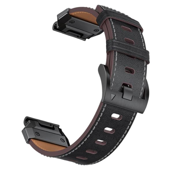 Ægte læderurrem til Garmin Fenix 8/7X/7/6/5/965, sort, 26mm