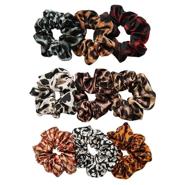 Sæt med 9 Lady Leopard Print Hår Scrunchies Hårbånd Elastiske Hårbånd Ring