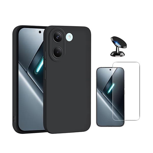 Glascover med flydende silikone, magnetisk holder-sæt til Xiaomi Poco X8 Pro, sort