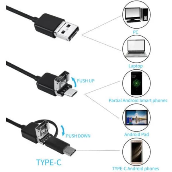 USB C Endoskop, IP67 Vattentät Orminspektionskamera med 6 LED-lampor för Android