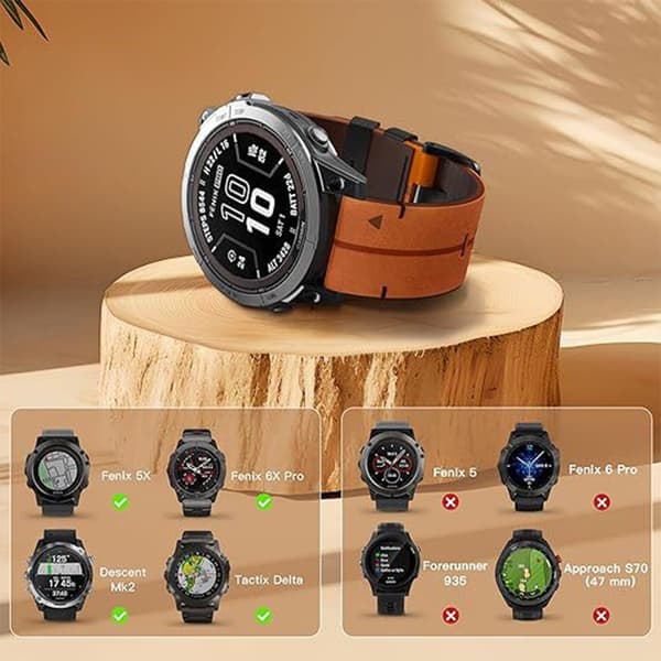 22 mm læderrem med quick release til Garmin Fenix 8/7/6/5/935, brun Brown