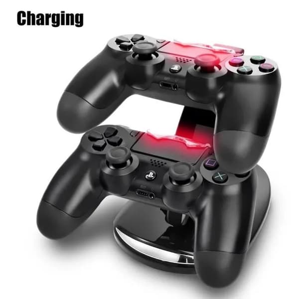 PS4 Dobbelt Controller Opladningsstation, Dobbelt USB Oplader, Sort, Kompatibel med PS4
