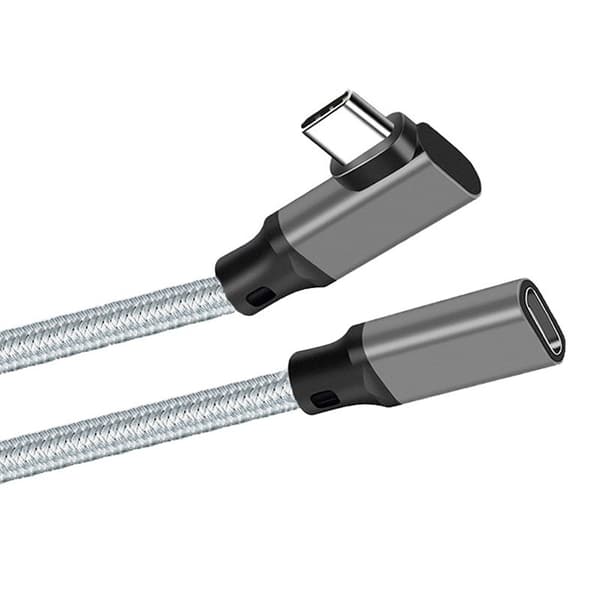 Flettet USB-C forlængerkabel, grå 2m, 10Gbps 4K 100W, dataoverførsel og opladning