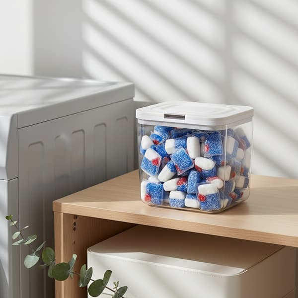 Förtjockad transparent förvaringslåda för tvättmedel och diskmaskinstabletter, förseglad fuktsäker stor behållare med lock Rectangular Large 8L with Cup