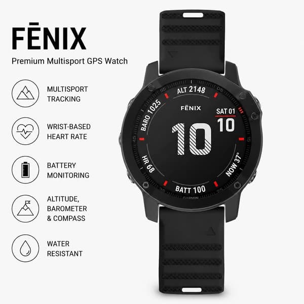 Silikoneurrem til Garmin Fenix/Forerunner/Approach/Quatix, Sort, 22mm, Erstatningsrem