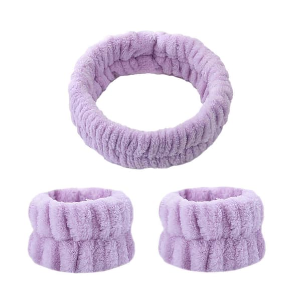 Gjenbrukbart Spa Hodebånd Håndleddsvaskebånd Ansiktsvask Sett Inkluderer 1 Mikrofiber Light Violet