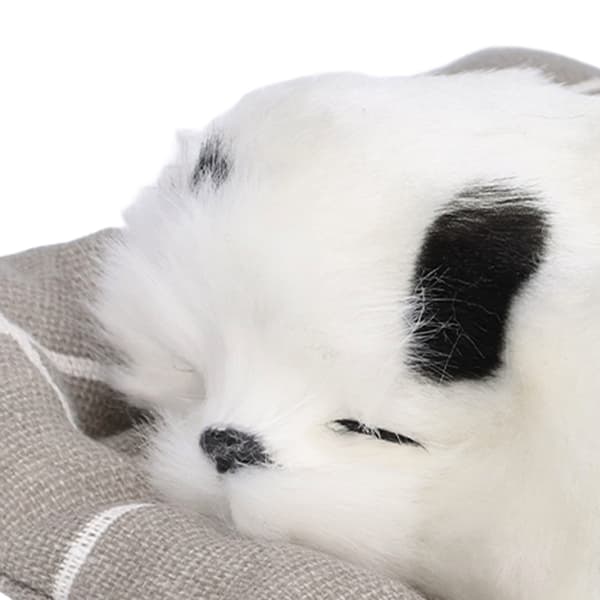 Sovande plyschhund med kudde, simulerad dalmatinerdocka, liten hundprydnad