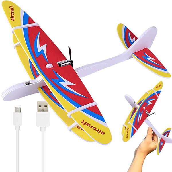 Glidflygplan i polystyrenskum, USB-uppladdningsbart, LED-ljus, elmotor, flygande leksak