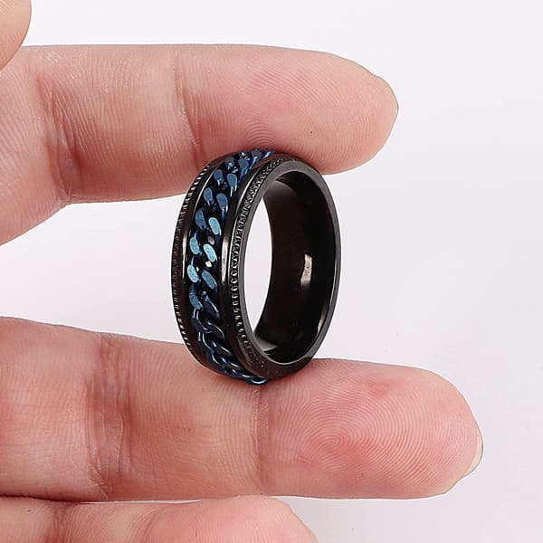 Anti-stressring med flaskeåbner, sort/blå, 24 mm, rustfrit stål