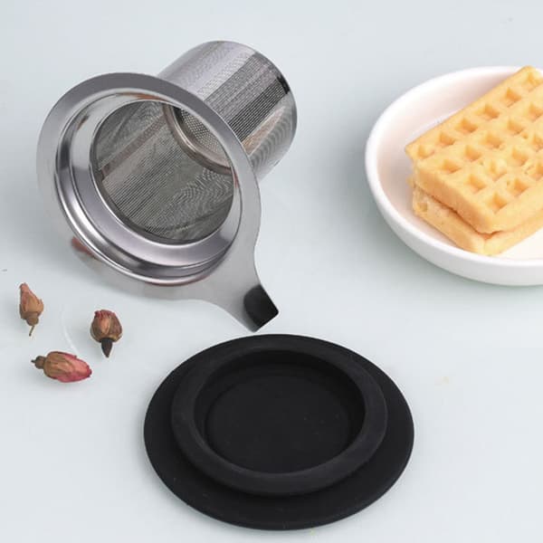 Tesil i rustfrit stål med silikonelåg, finmasket infuser til løs te