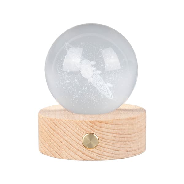 3D Krystalkugle Natlampe, 6 cm, Lysende Solsystem Astronomi Skulptur, Klar Rund
