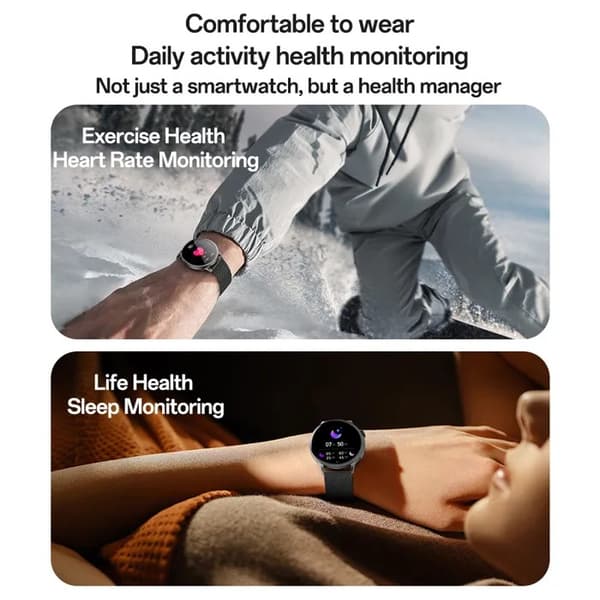 Smartwatch med Bluetooth-opkald, sundhedsmonitor, dobbeltrem, zinklegering, sort