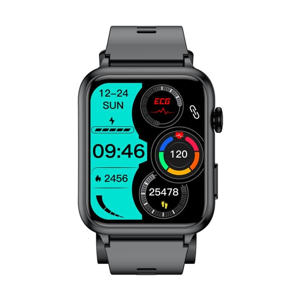 Smartwatch med blodtryk, puls, SpO2, sort, 1,91\" IPS-skærm, sundhedsmonitor