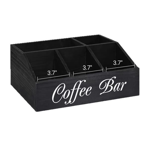 Træopbevaringsboks til kaffekapsler, flere rum, organizer til tebreve og kapsler black