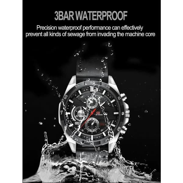 Herrsportklocka, 46 mm läderkvartsur, 3 Bar vattentät, vit
