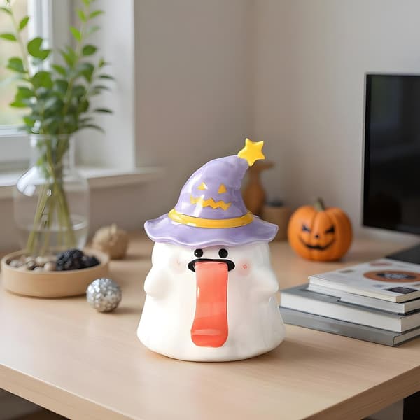Halloween Spökmugg, Lila Keramisk Kaffekopp, 3.46\" Hög