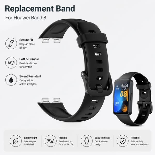 Urrem til Huawei Band 8, åndbar TPU, sort