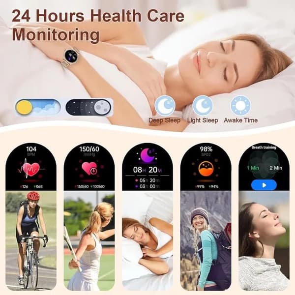 Dam Smartwatch 1.32\" HD Diamant, Bluetooth-samtal, 120+ Sporter, Puls, SpO2, Sömnspårare, iOS/Android