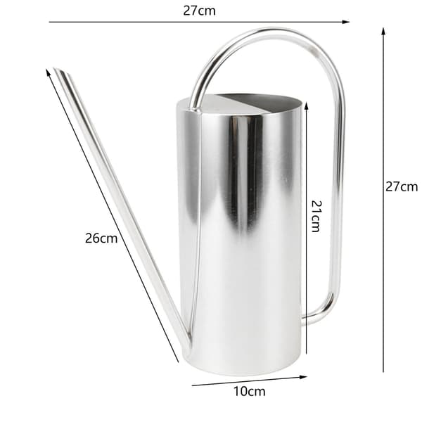 Vannkanne i rustfritt stål, lang tut, 1500 ml, stor kapasitet, sølv, for hageplanter
