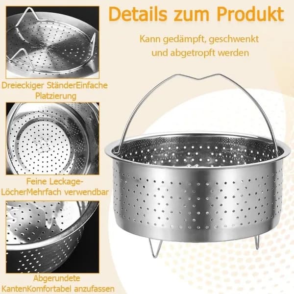 Dampkurv i rustfritt stål med håndtak, for mais, grønnsaker, egg