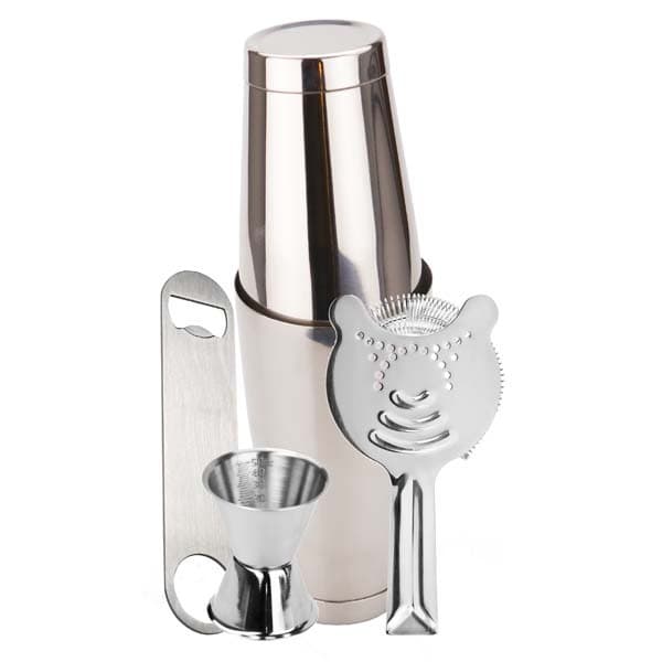 Boston Shaker Sett, Rustfritt Stål, Cocktailmiksesett med Jigger og Sil