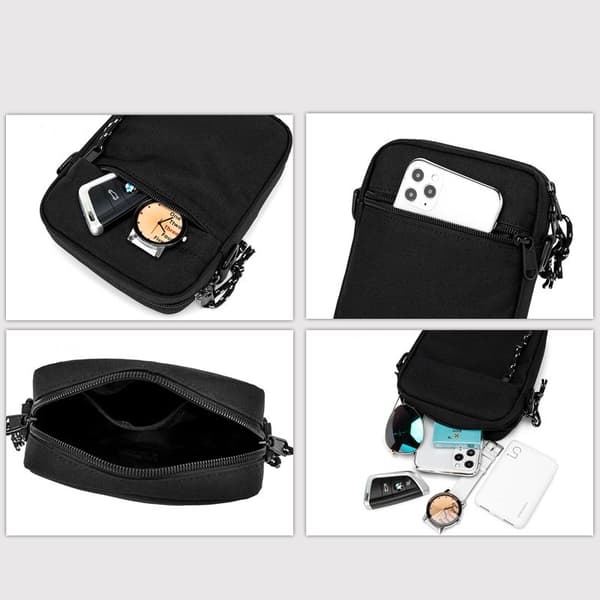 Crossbody-telefontaske til mænd, let, kompakt, sort