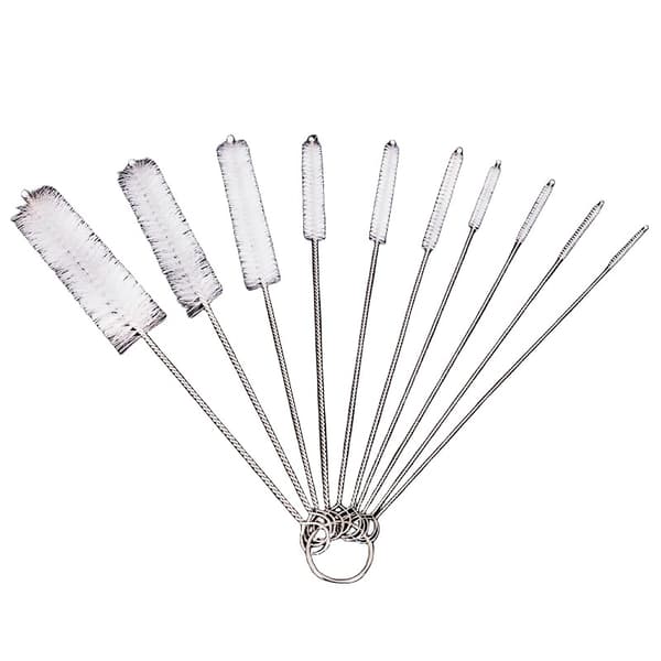 Sugrörsrengöringsborstset, 10-pack, vit, rostfritt stål & nylon, för flaskor & små redskap