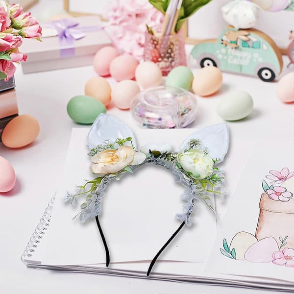 Påskehareører Hodebånd Hodeplagg for Kvinner Jenter Blomsterhårbånd Hår White