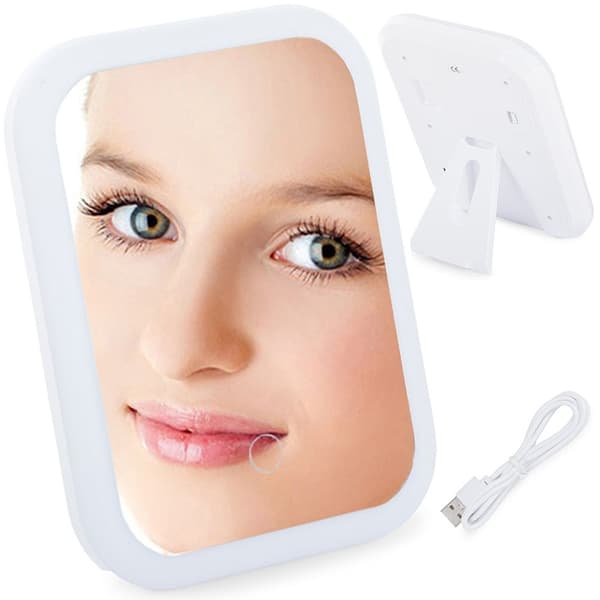 LED Makeup Spejl, Berøringssensor, Sammenklappeligt Stativ, USB/Batteri, Hvid