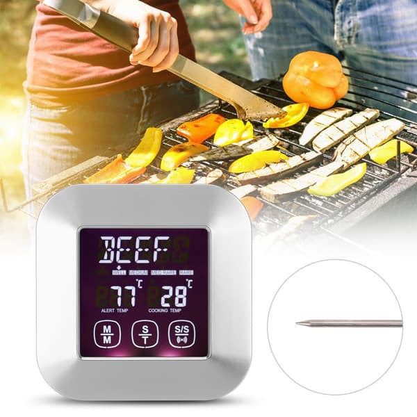 Digital pekskärms kötttermometer med sond, köksmatlagningstimerverktyg