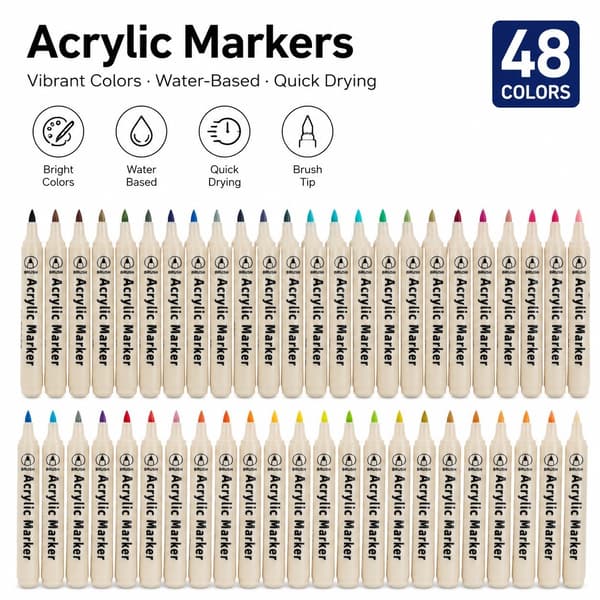 Akrylfärgspennor Set, 48 Färger, DIY Stenmålning, Giftfri, Vattenbaserad