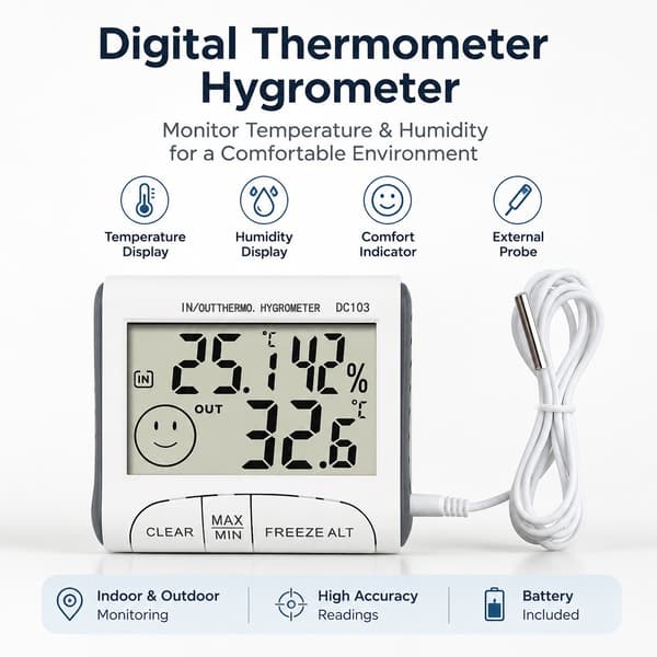 Værstasjon Termometer Hygrometer, Innendørs Utendørs Temperatur Fuktighetssensor, LCD-skjerm