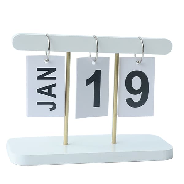Evighetskalender i trä, vit, stående skrivbordskalender för hemmakontor och bibliotek