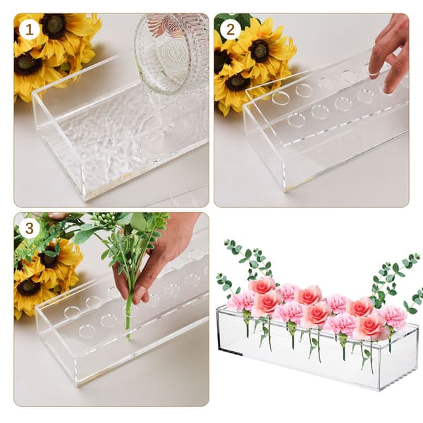 Akryl Rektangulær Vase, 12-Huls, 30cm, Moderne Bryllupsdekoration, Hjem Spisebords Midterstykke