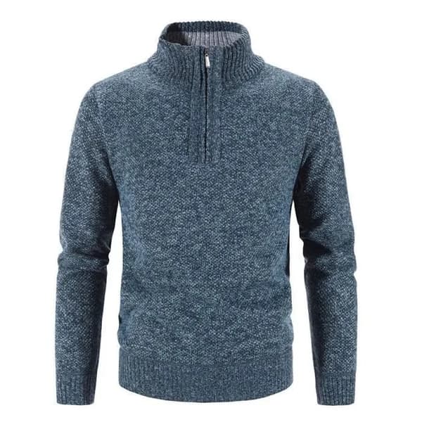 Herre Strikket 1/4 Lynlås Pullover Sweater, Høj Hals, Blå, Varm Blød Langærmet