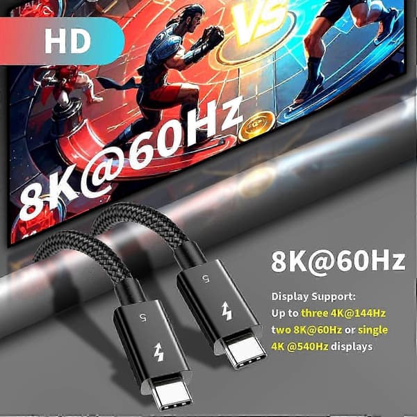 2m 80Gbps Thunderbolt 5 USB-C -kaapeli, 8K 60Hz näyttö, 240W PD-lataus