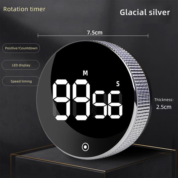 Magnetisk LED Køkkentimer, Lydløs Nedtælling, Roterende, Sort