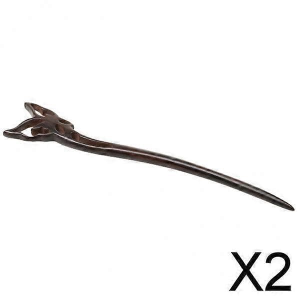 2x Retro Håndlavede Udskårne Træ Hår Shawl Pins Picks Pins Gafler