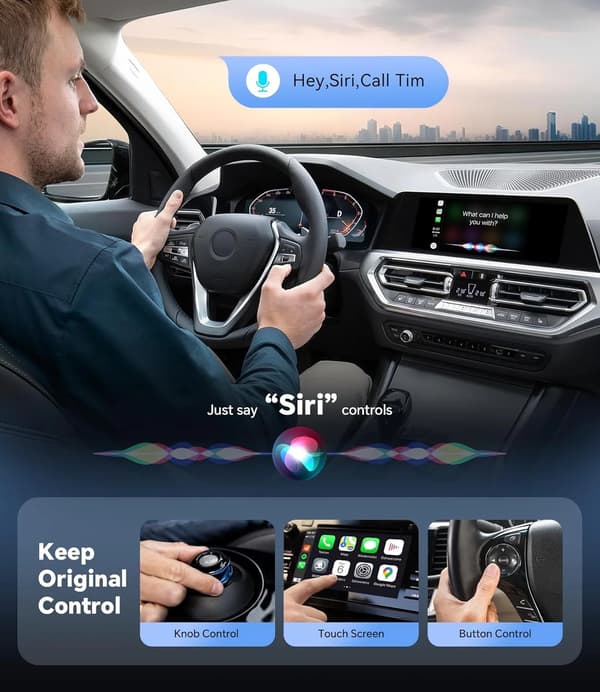 A10 Mini Trådløs CarPlay-adapter til iPhone og Android Auto - Kompakt CarPlay-dongle til fabriksmonterede kablede CarPlay-køretøjer (2016+)