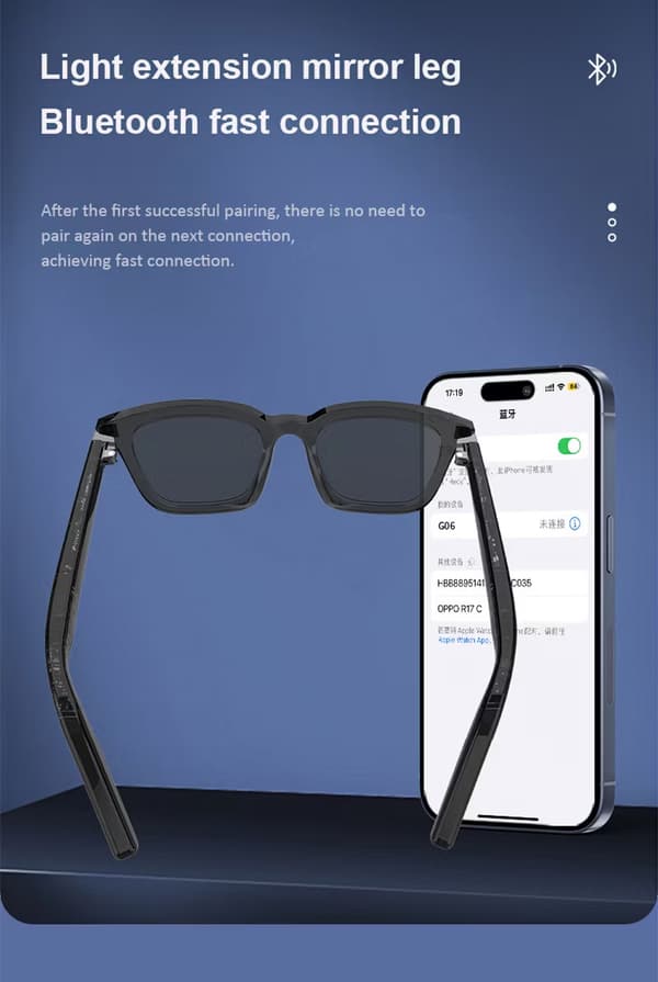 Smarta glasögon med UV400-skydd, Bluetooth 5.3, touchkontroll, vattentäta, AI-assistent, magnetisk laddning