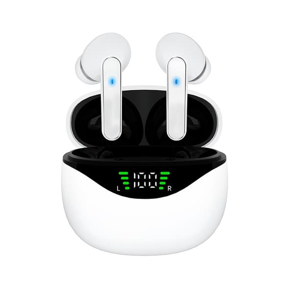 Trådløse Bluetooth 5.4 ørepropper, hvit, lang batterilevetid, HiFi-lyd, ladeetui