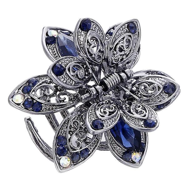 4x Rhinestone Blomst Stor Hårklemme Hårtilbehør til Kvinder Mørkeblå