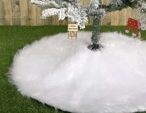 Julgransmatta, 90 cm, Rund, Fluffig, Polyester, Golvskydd för Juldekoration