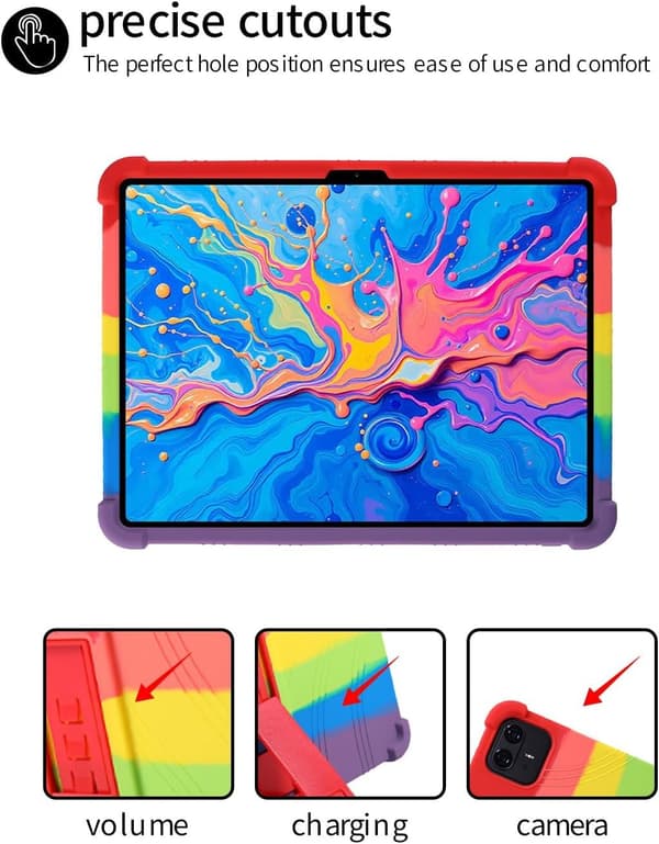 Silikonfodral för surfplatta kompatibelt med TECLAST Artpad Pro 12.7\", stötsäkert, justerbart stativ, regnbåge
