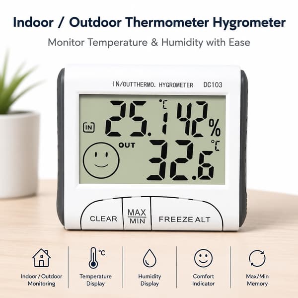 Väderstation Termometer Hygrometer, Inomhus Utomhus Temperatur Fuktighetssensor, LCD-display