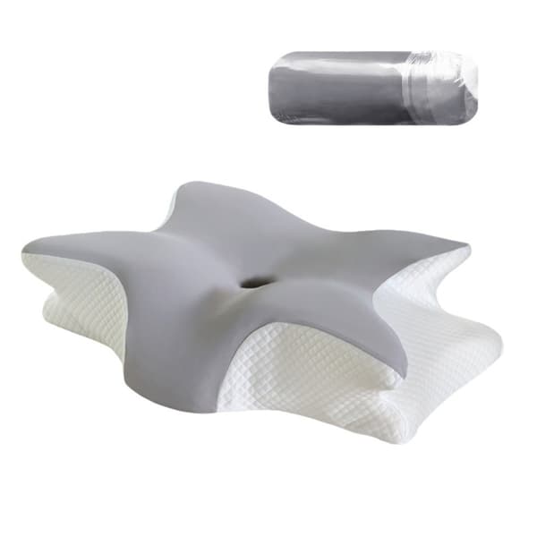 Memory Foam Cervicalpute, Grå, Sommerfuglform, Nakkestøtte for Dyp Søvn, 65x45x15cm