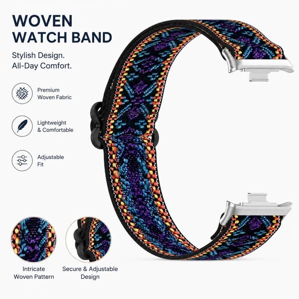Elastisk Nylon Urrem til Xiaomi Mi Band 9 Pro / Redmi Watch 5, Åndbar, Justerbar
